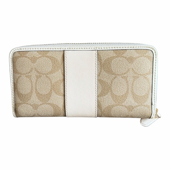 Coach Beige Signature Canvas Zip Wallet with Cream Trim - Picture 7 of 12